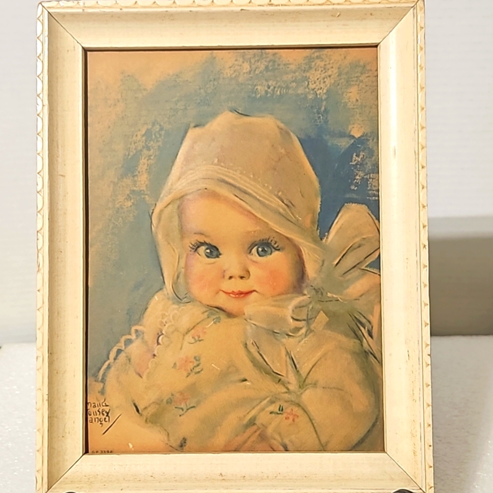 Vintage baby portrait 3 dimensional framed print. Nursery decor